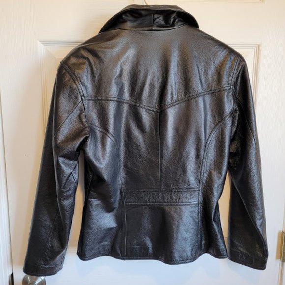 SOLD: VTG 90s Black Leather Maxima Medium Wilsons Zip Sexy Biker Retro Goth - Picture 2 of 10